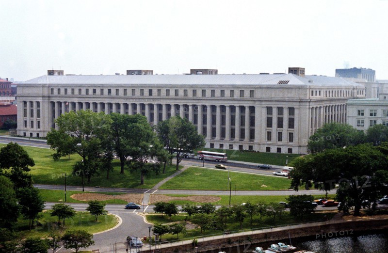 An aerial view of the office building for the Bureau of Printing and Engraving.