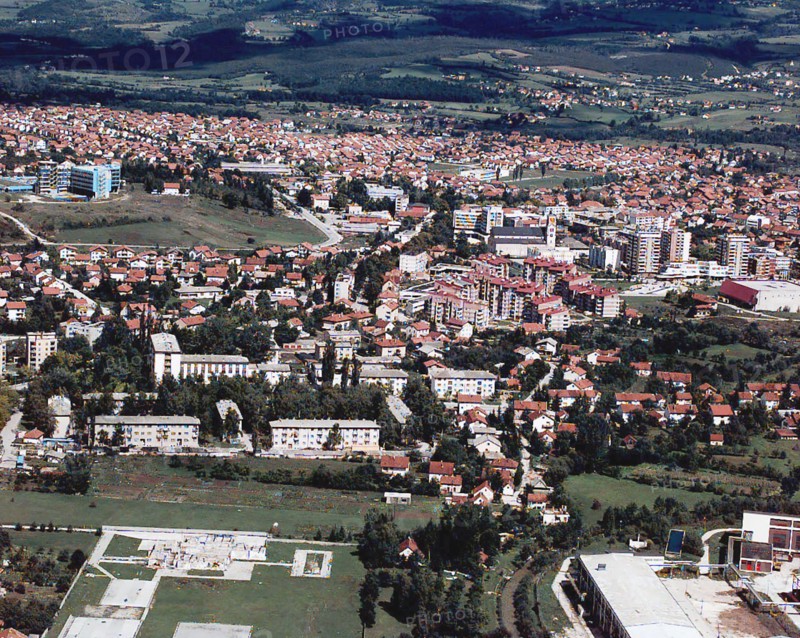 An aerial view showing most of the city of Bugojne, Bosnia-Herzegovina