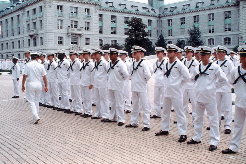 Plebes stand at attention