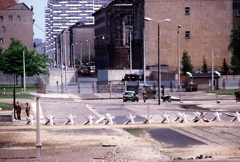 A view looking over from the West German side of 'The Wall'