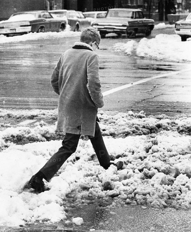 Boy Crossing Slushy Street November 1966
