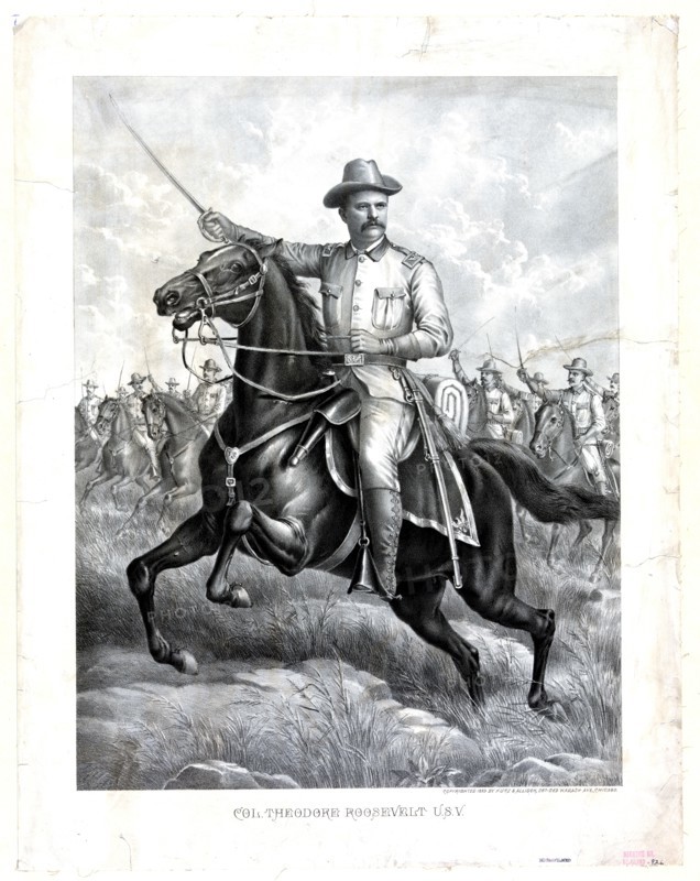 Colonel Theodore Roosevelt riding a horse