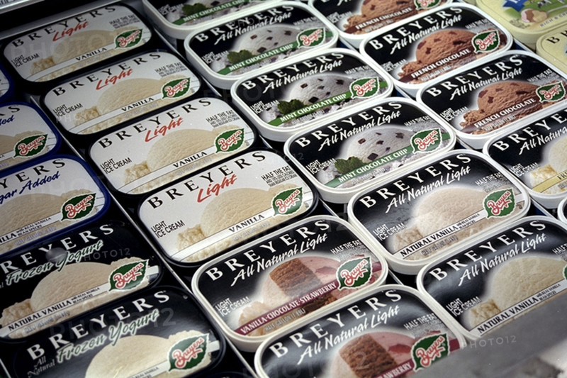 Ice Cream In Freezer Section Of Supermarket
