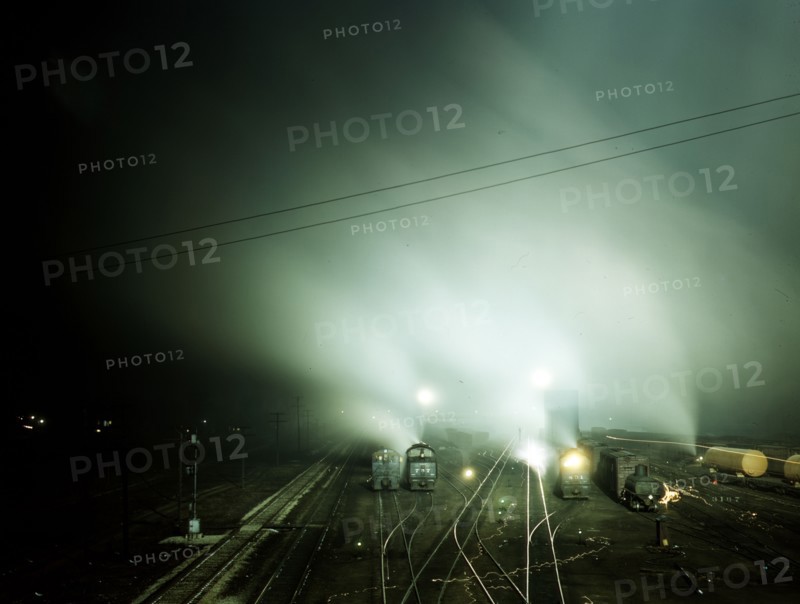 Night view of part of Santa Fe R.R. yard