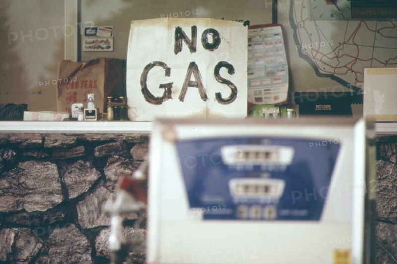 No gas sign at gas station in June 1973 during the gasoline crisis.