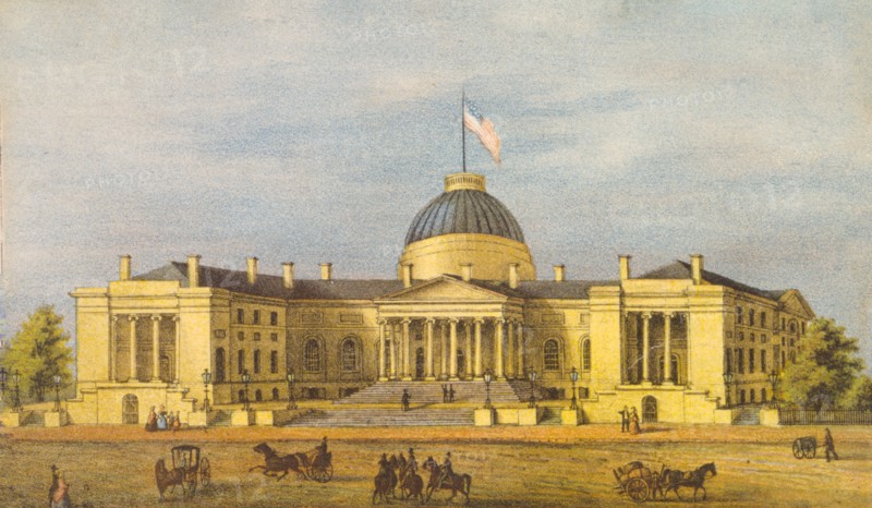 Print shows an exterior view of City Hall