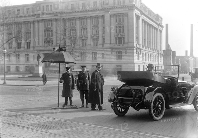 Washington D.C. Street scene with early stop and go signs