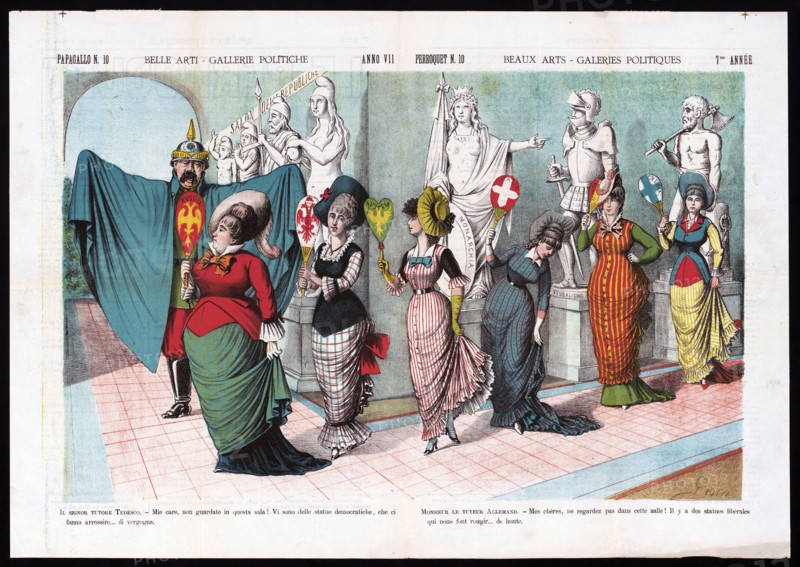 Belle arti-gallerie politiche Beaux arts galeries politiques ca. 1879 - Italian political cartoon by Grossi