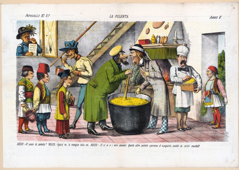 1800s Italian Political Cartoon by Agusto Grossi - La polenta