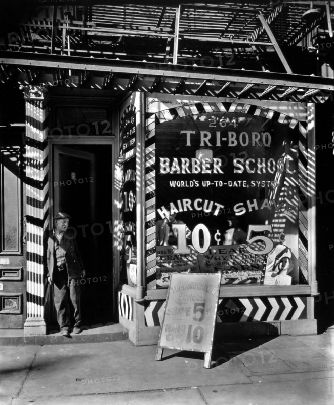 1930s New York City - Tri-boro Barber School, 264 Bowery, Manhattan ca. 1935