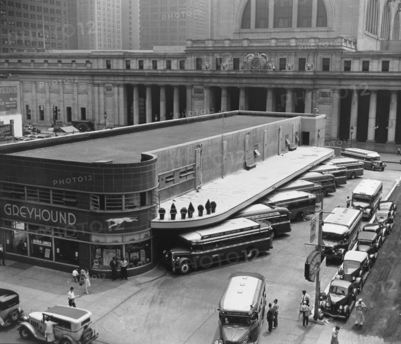 1930s New York City - Greyhound Bus Terminal, 33rd and 34th Streets between Seventh and Eighth Avenues, Manhattan ca. 1936
