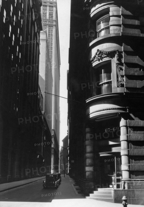 Cedar Street, from William, Manhattan New York City street scene ca. 1936