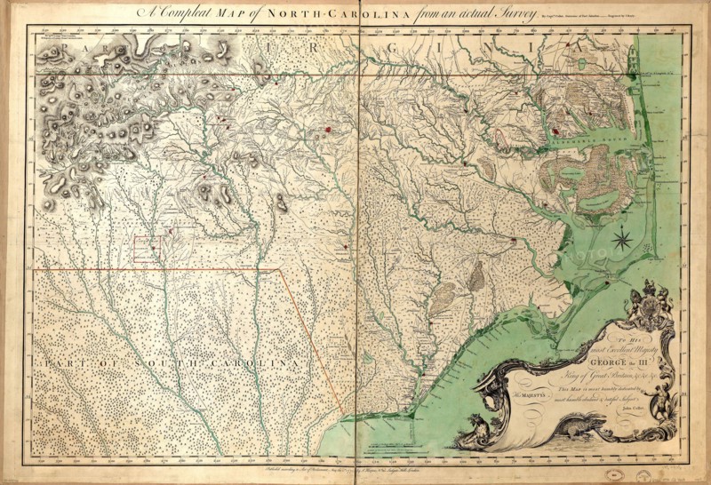 Vintage Maps / Antique Maps - A compleat map of North-Carolina from an actual survey ca. 1770