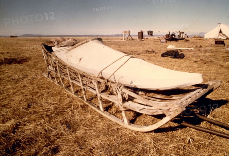 Seal hunting kayak on sled 6/18/1973