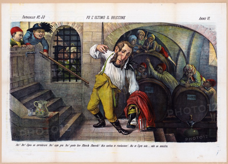 1800s Italian Political Cartoon by Agusto Grossi - Fu l' ultimo il briccone ca. 1878