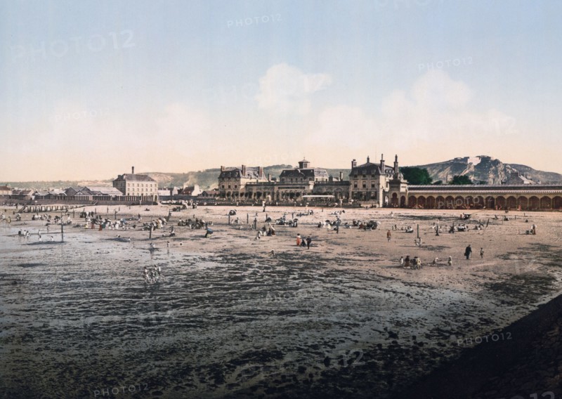 Casino and beach at low tide, Cherbourg, France ca. 1890-1900