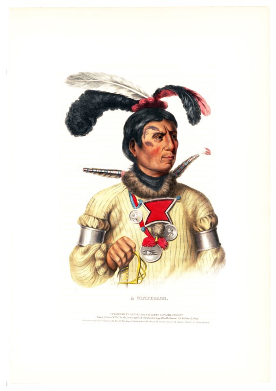 Antique Native American Print - drawing of a Winnebago ca. 1843
