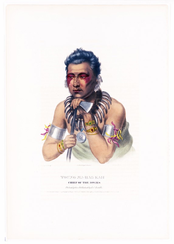 Antique Native American Print - Young Ma-Has-Kah, chief of the Ioways ca. 1837