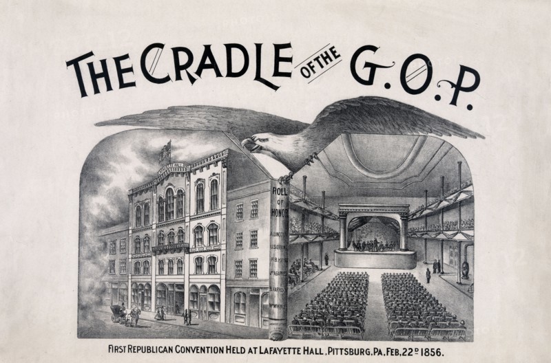 The cradle of the G.O.P. First Republican convention held at LaFayette Hall, Pittsburgh, PA, Feb. 22d 1856