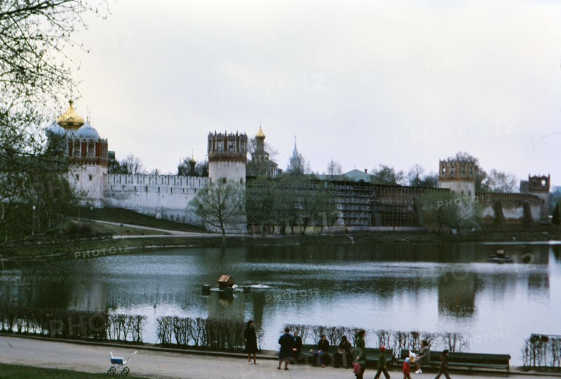 People enjoying a spring day in a park in Russia in late 1970s (1978)