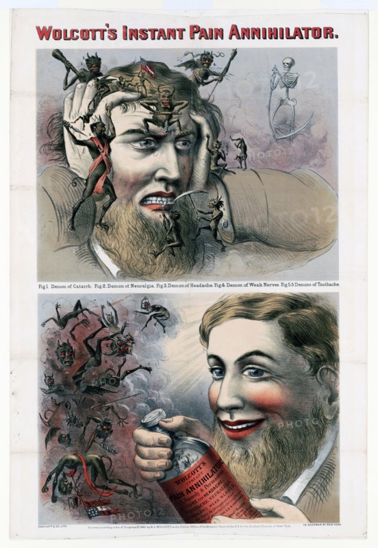 Wolcott's instant pain annihilator advertisement ca. 1863