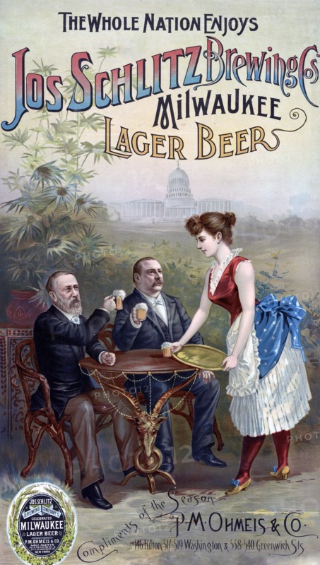 The whole nation enjoys Jos Schlitz Brewing Cos' Milwaukee lager beer advertisement ca. 1888
