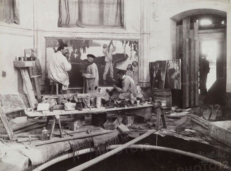 Axel Gallén and his assistants painting the fresco Spring