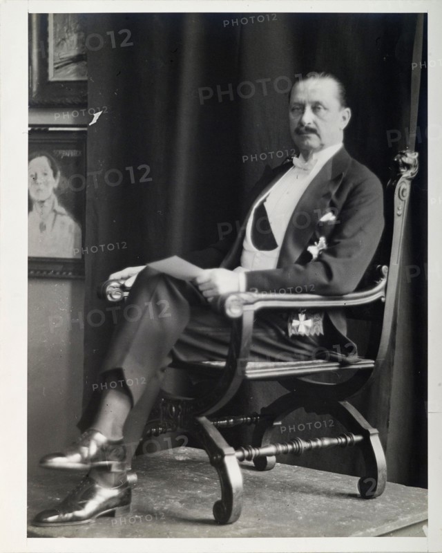 Photographic study of a seated Carl Gustaf Mannerheim, used as reference for a portrait painting
