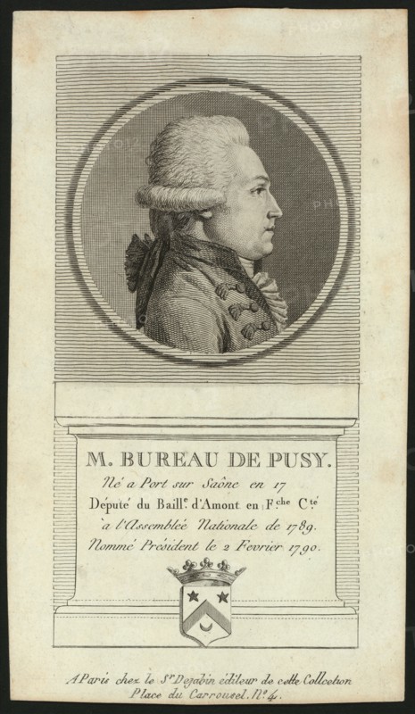 Head-and-shoulders profile portrait of Jean Xavier Bureaux de Pusy. created 1790-1850