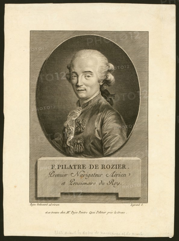 Oval head-and-shoulders portrait of French balloonist Jean-François Pilâtre de Rozier, who took the first balloon flight in 1783.
