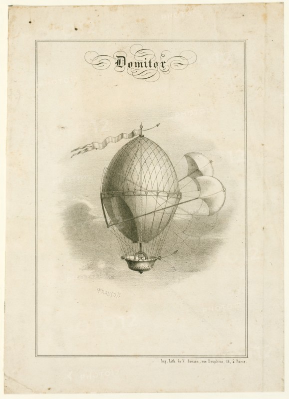 Taillepied de La Garenne's proposed system of aerial navigation consisting of a balloon with a double parachute on a single axis - Domitor ca 1852