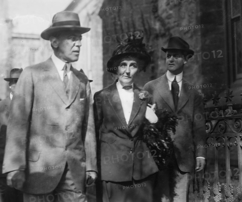 President Woodrow Wilson with his fiancée Edith Bolling Galt (1872-1961) in Princeton, New Jersey where he went to cast a vote in favor of the Woman Suffrage Amendment on October 19, 1915