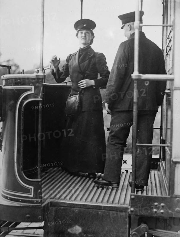 Woman streetcar conductor in Berlin Germany ca. 1910-1915