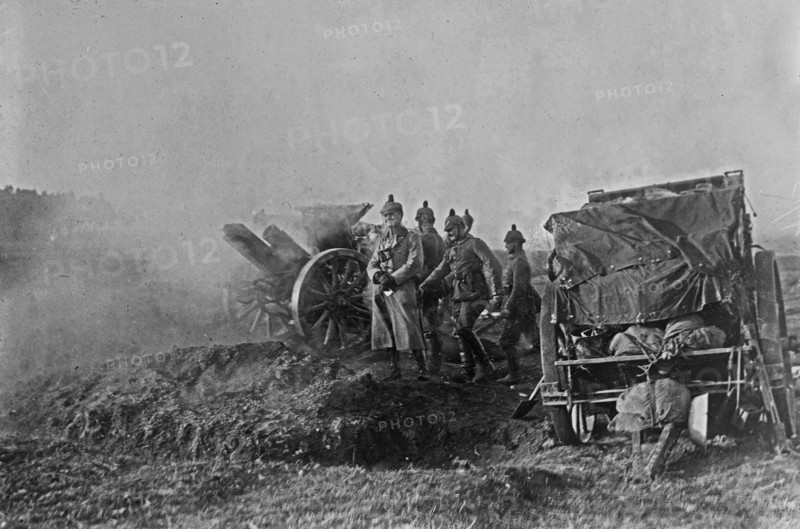 German soldiers firing field gun during World War I ca. 1914-1915