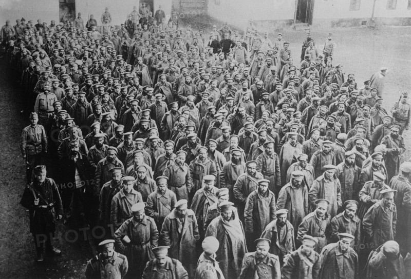 Russian soldiers taken prisoner by the Austro-Hungarian army at Przemysl Fortress, Przemysl, Austro-Hungarian Empire (now in Poland) during World War I ca. 1914-1915