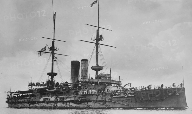HMS Glory, a pre-dreadnought battleship of the British Royal Navy ca. 1910-1915