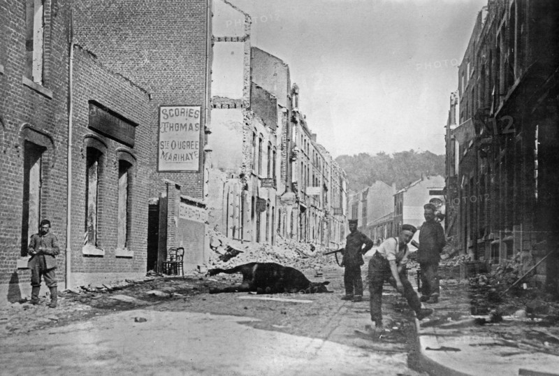 Ruins in Visé, Belgium, after destruction of town by German forces during World War I ca. August 1914