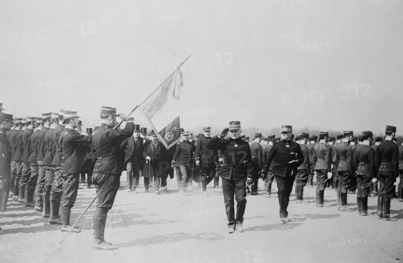 French officers saluting colors during WW I ca. 1914-1915