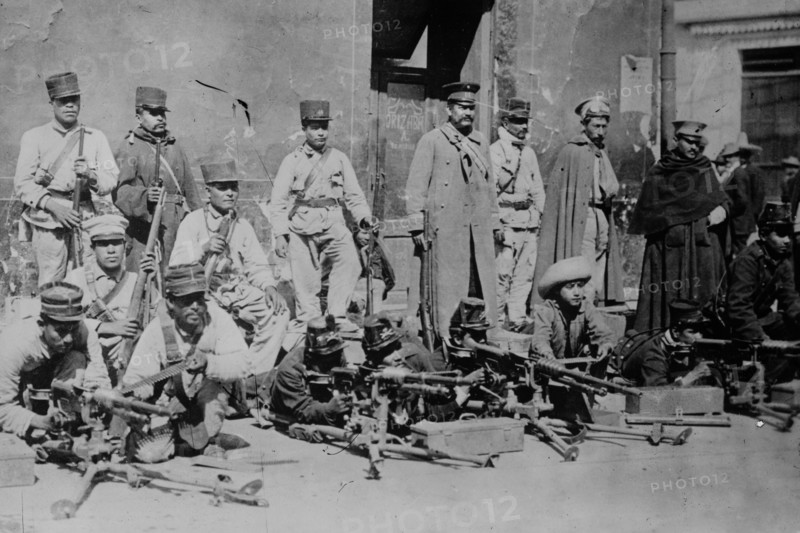 Machine gunners in Mexico City during the Mexican Revolution probably in February, 1913