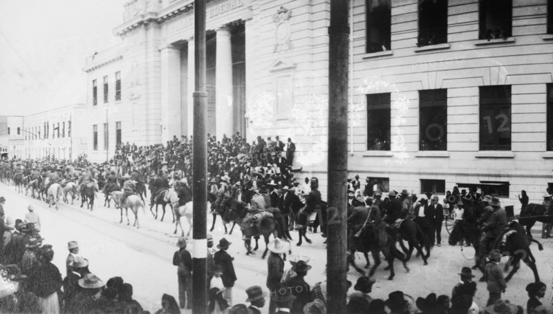 Mexican revolutionary leader Pascual Orozco (1882-1915) entering Chihuahua, Mexico ca. March 1912