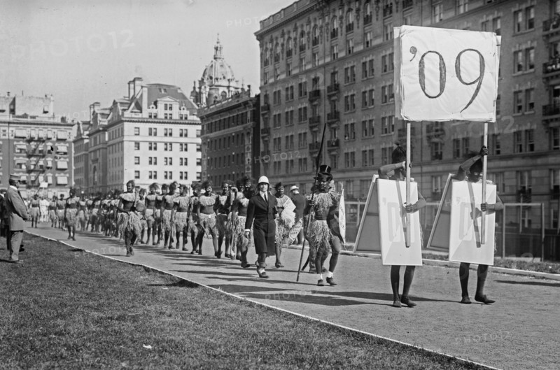 Columbia University students dress up as Zulu warriors ca. 1910-1915