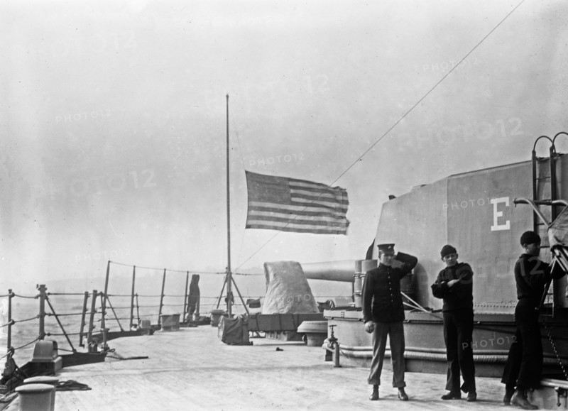 Flag at half mast on the U.S.S. FLORIDA ca. 1913