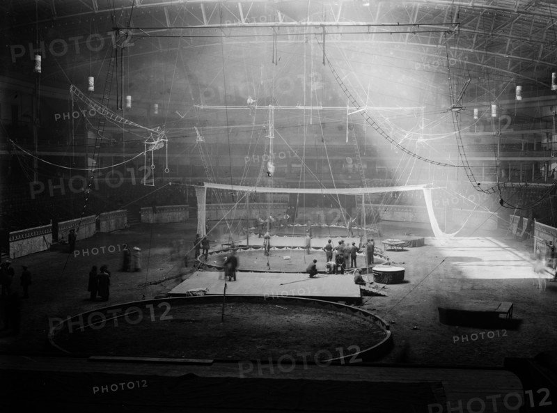 Interior of Madison Square Garden, New York City, preparing for circus week - March 21, 1913