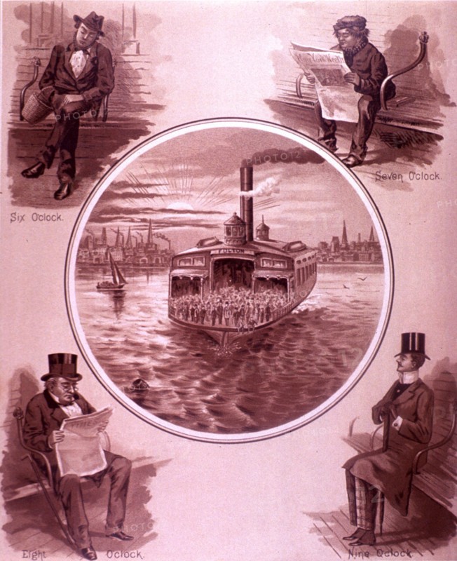 A ferry and its passengers ca. 1870s?