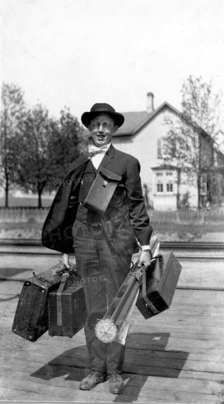Hydrologic Engineer Loaded with Field Equipment ca. 1920