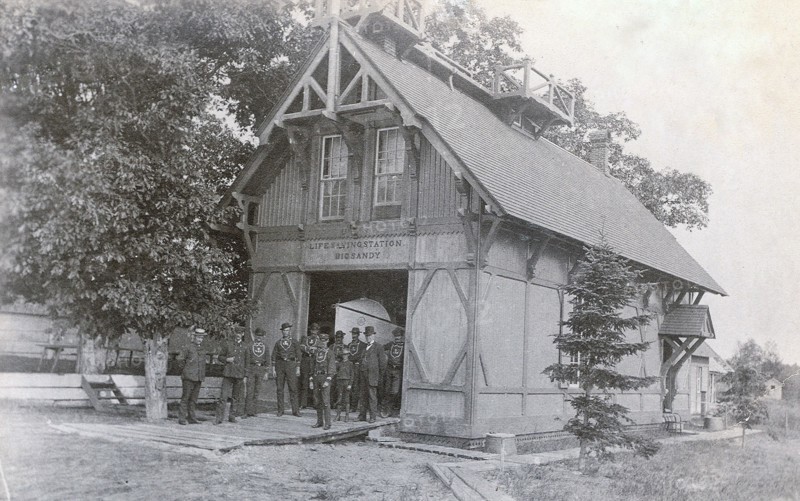 ?Station Sackets Harbor was established in 1874 as US Life Saving Station #1 under the name 'Big Sandy'. ca. 1906