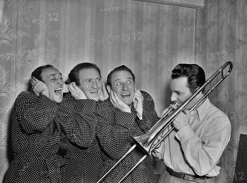 Portrait of Buddy Morrow and Ritz Brothers, New York, N.Y., ca. May 1947