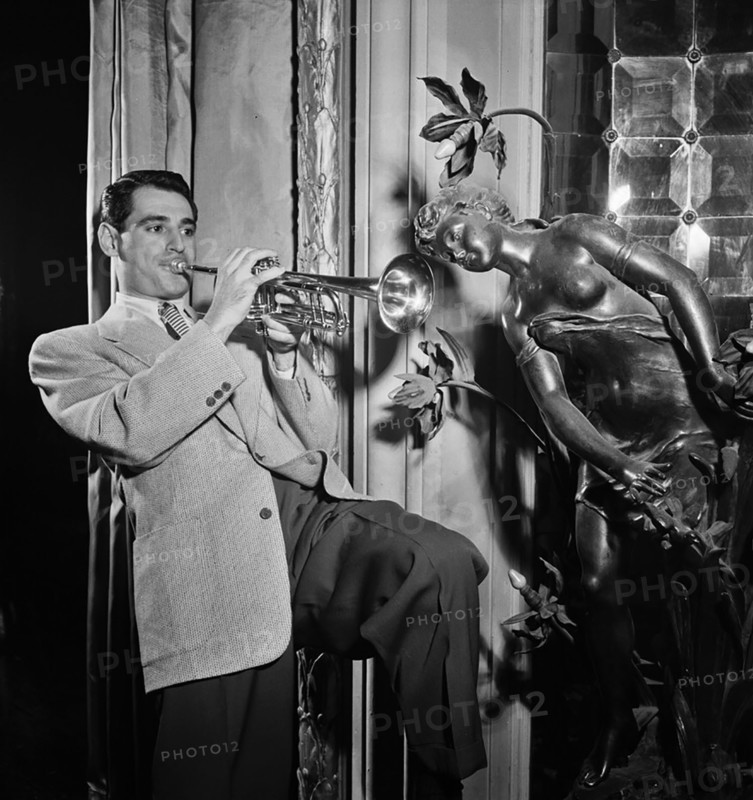 Portrait of Ray Anthony playing trumpet, ca. Aug. 1947