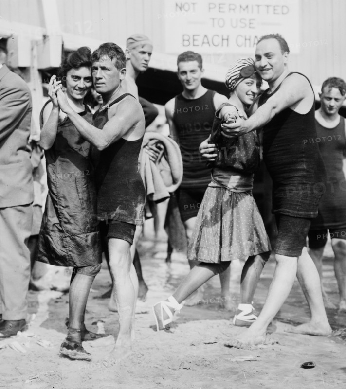 People on Brighton Beach, Brooklyn, New York dancing ca. 1910-1915