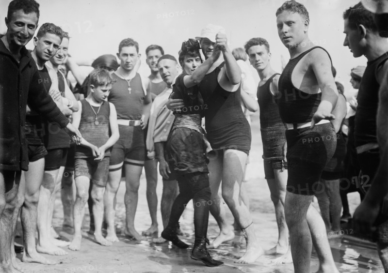 People on Brighton Beach, Brooklyn, New York dancing ca. 1910-1915